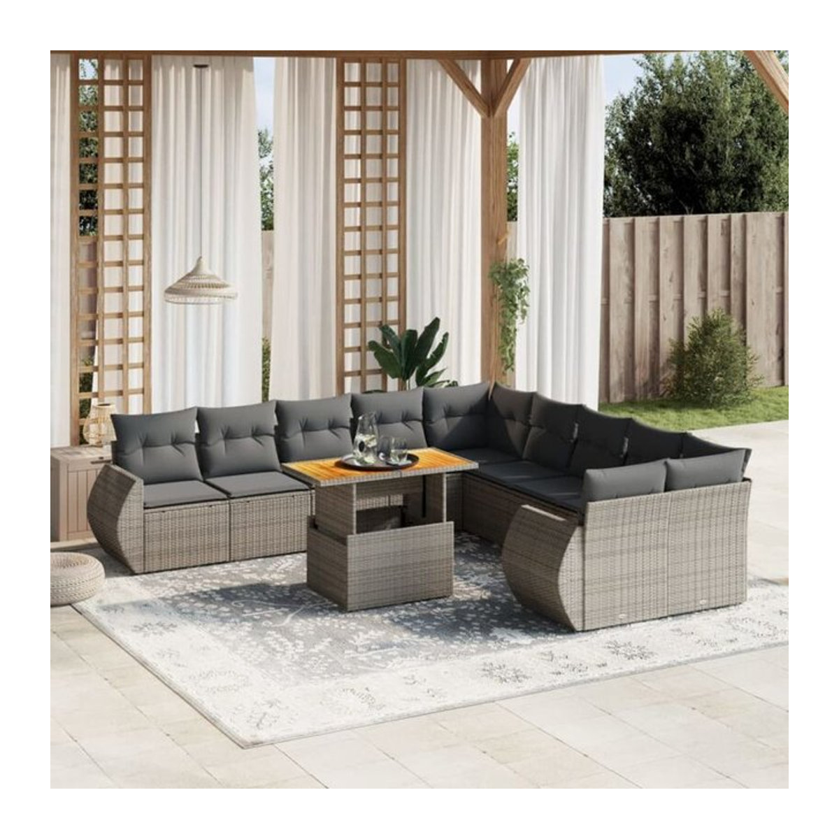 Vidaxl 11-tlg. Garten-Sofagarnitur aus Polyrattan mit Kissen in Grau - Bild 1