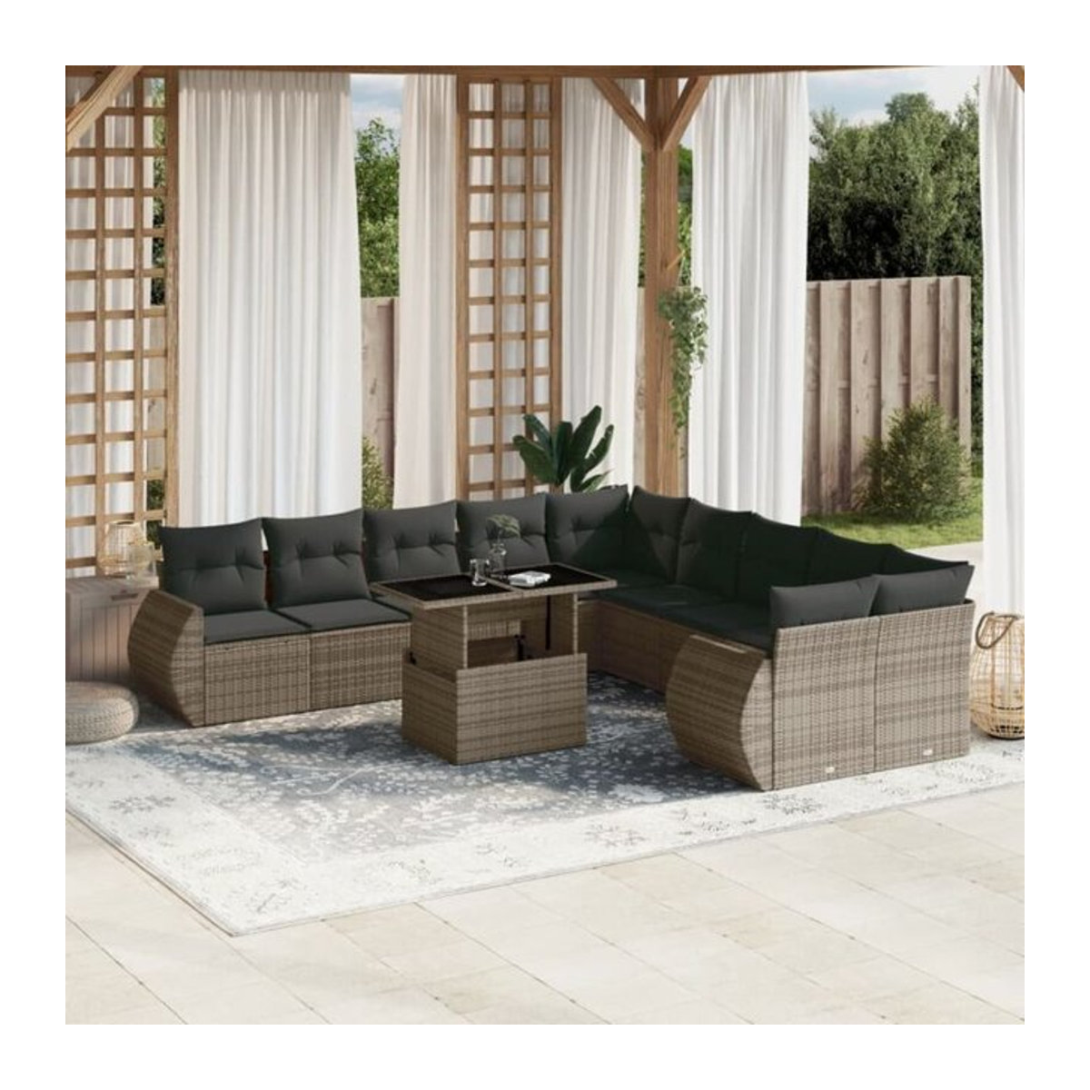 Vidaxl 11-tlg. Garten-Sofagarnitur aus Polyrattan mit Kissen in Grau - Bild 1