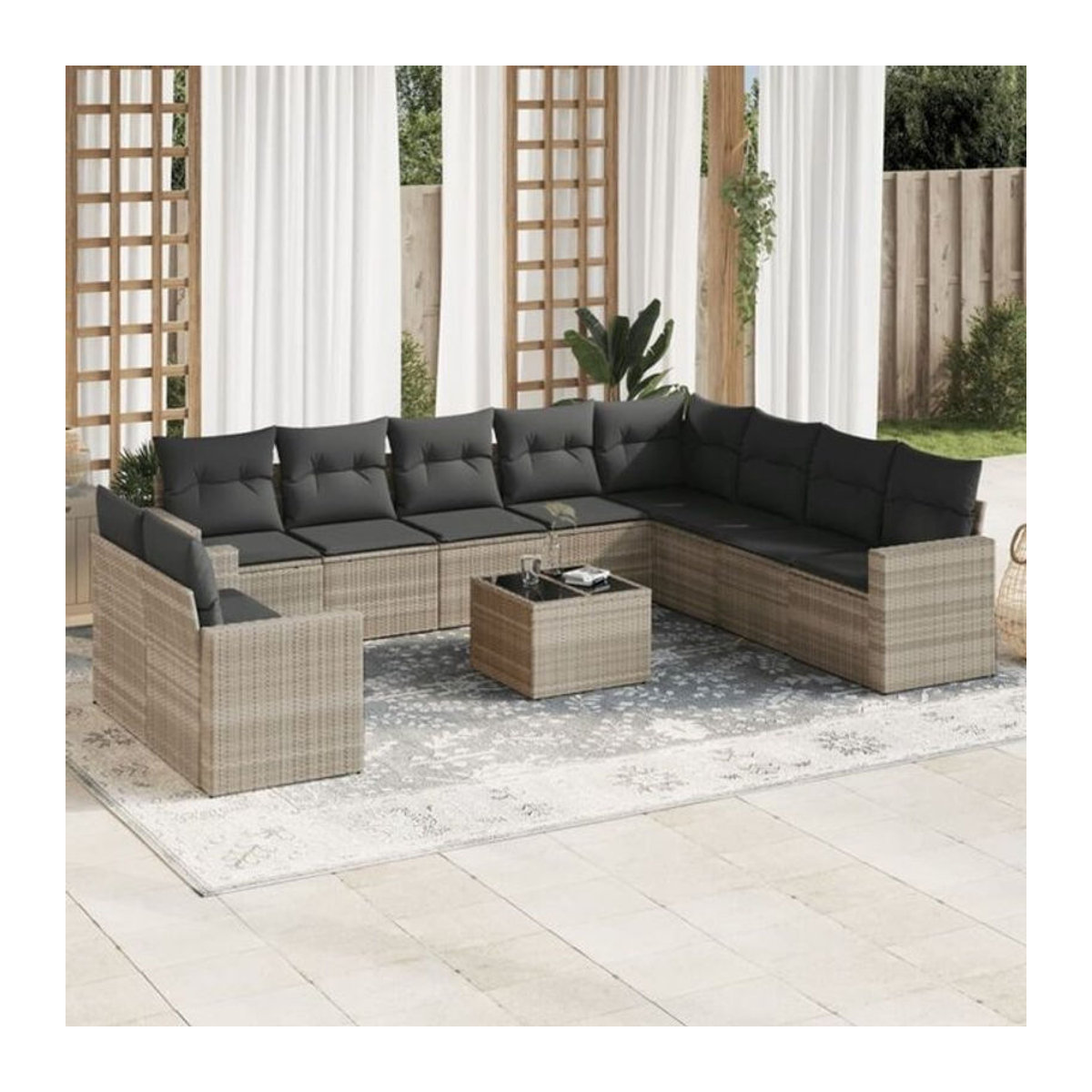 Vidaxl 11-tlg. Garten-Sofagarnitur aus Polyrattan mit Kissen in Grau - Bild 1
