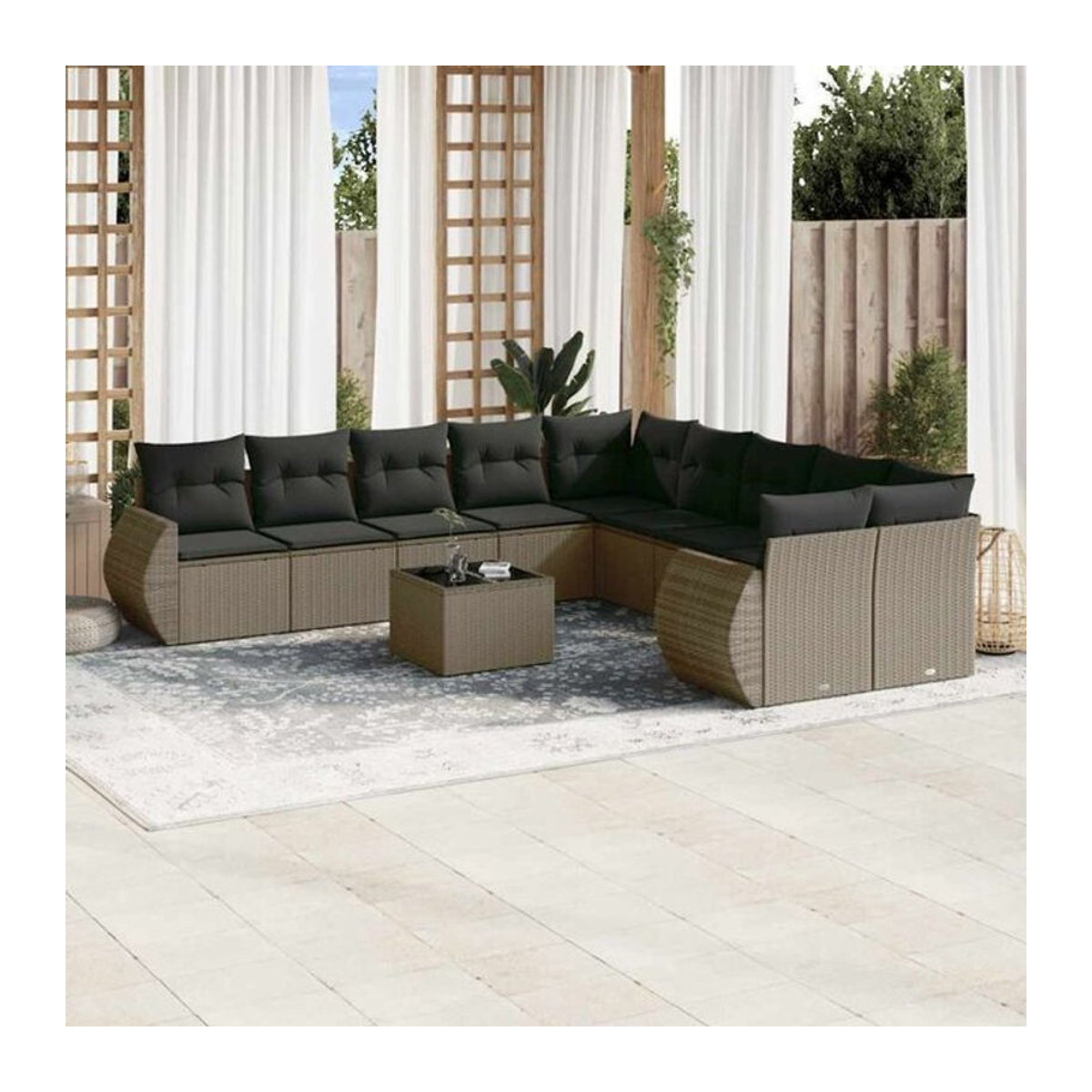 Vidaxl 11-tlg. Garten-Sofagarnitur aus Polyrattan mit Kissen in Grau - Bild 1