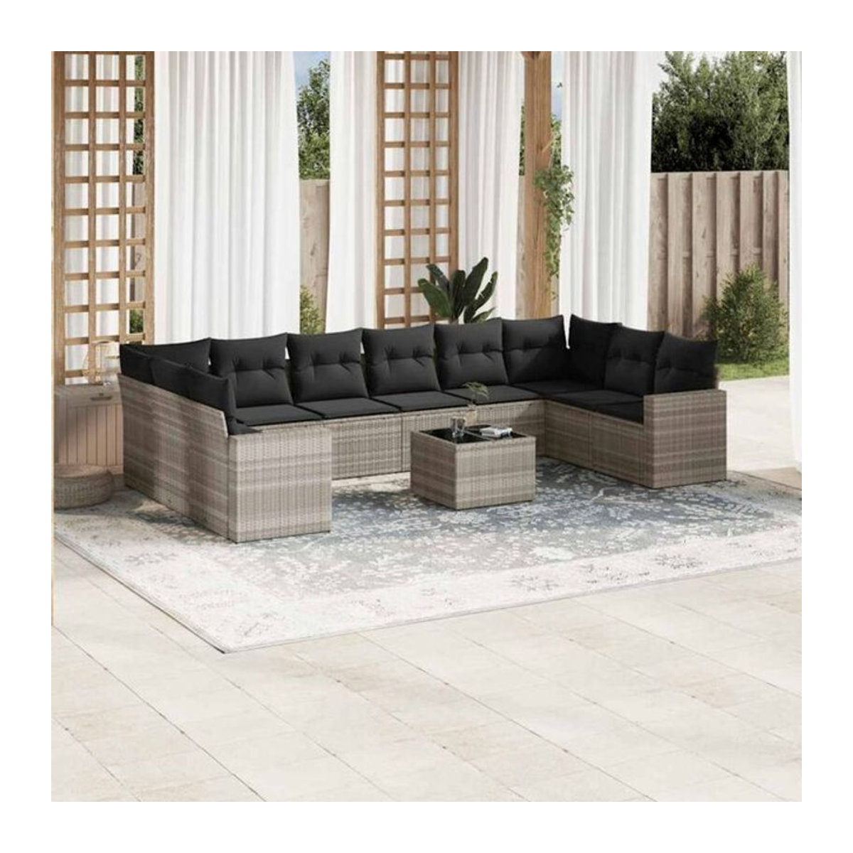 Vidaxl 11-tlg. Garten-Sofagarnitur aus Polyrattan mit Kissen in Grau - Bild 1