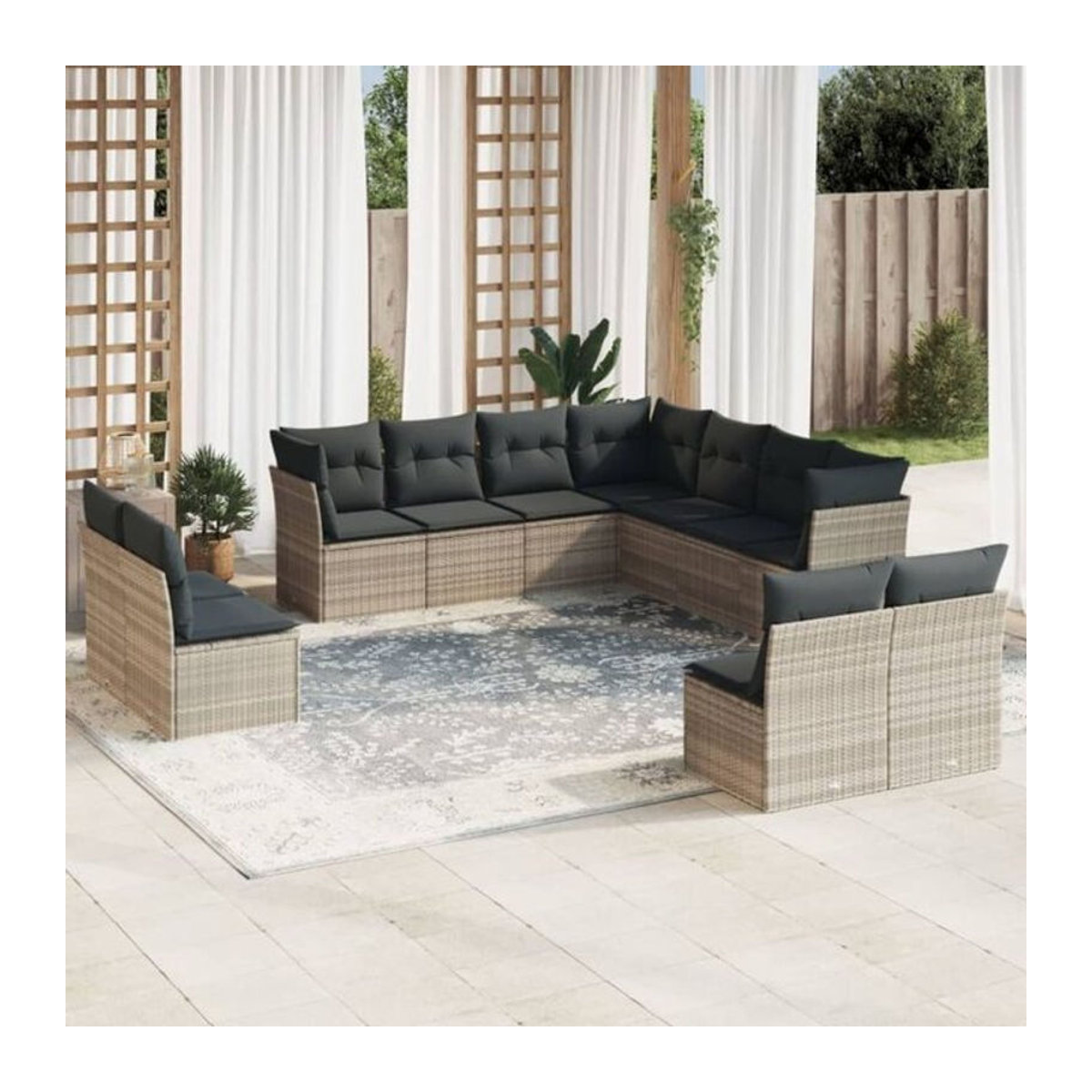 Vidaxl 11-tlg. Garten-Sofagarnitur aus Polyrattan mit Kissen in Grau - Bild 1