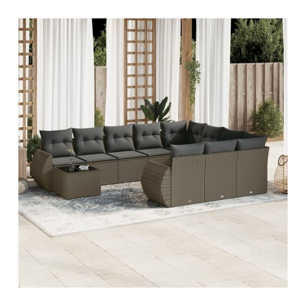 Vidaxl 11-tlg. Garten-Sofagarnitur aus Polyrattan mit Kissen in Grau - Bild 1