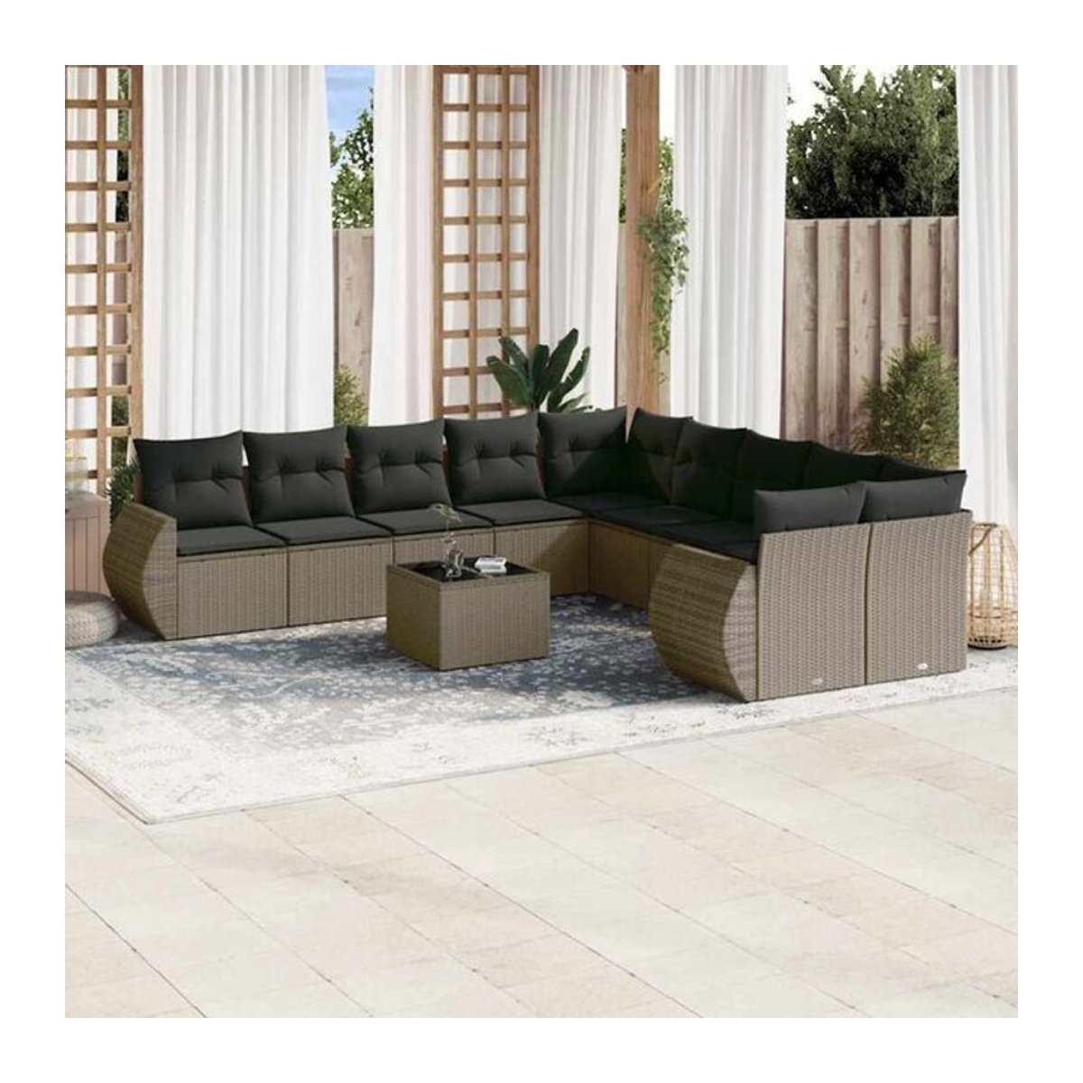 Vidaxl 11-tlg. Garten-Sofagarnitur aus Polyrattan mit Kissen in Grau - Bild 1