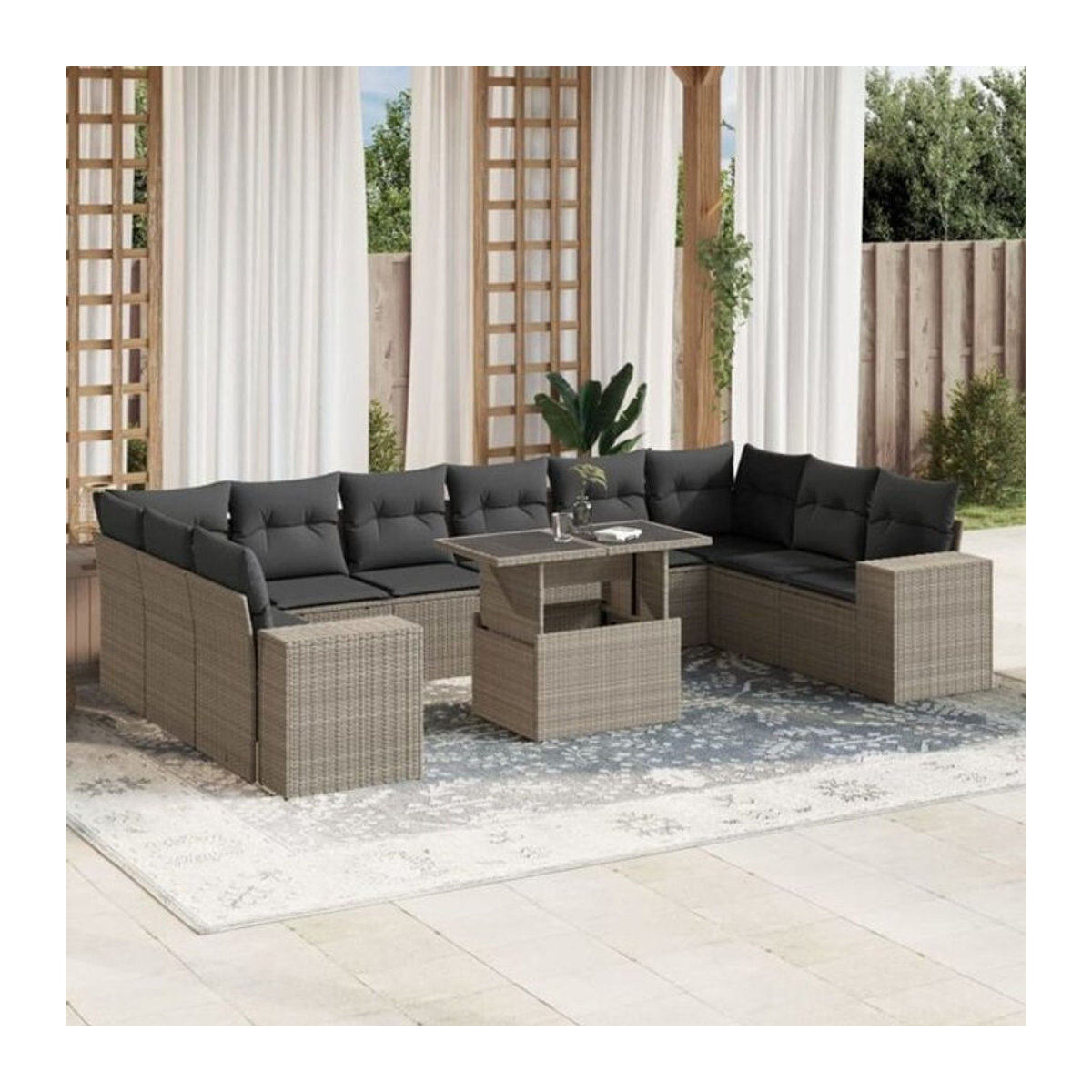 Vidaxl 11-tlg. Garten-Sofagarnitur aus Polyrattan mit Kissen in Grau - Bild 1