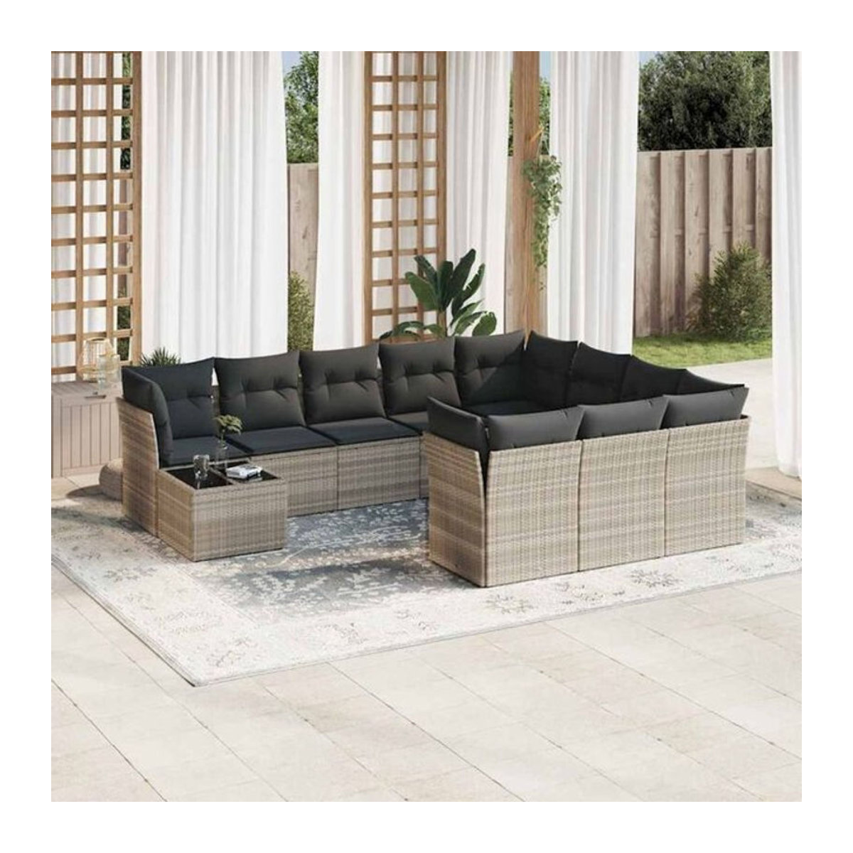 Vidaxl 11-tlg. Garten-Sofagarnitur aus Polyrattan mit Kissen in Grau - Bild 1