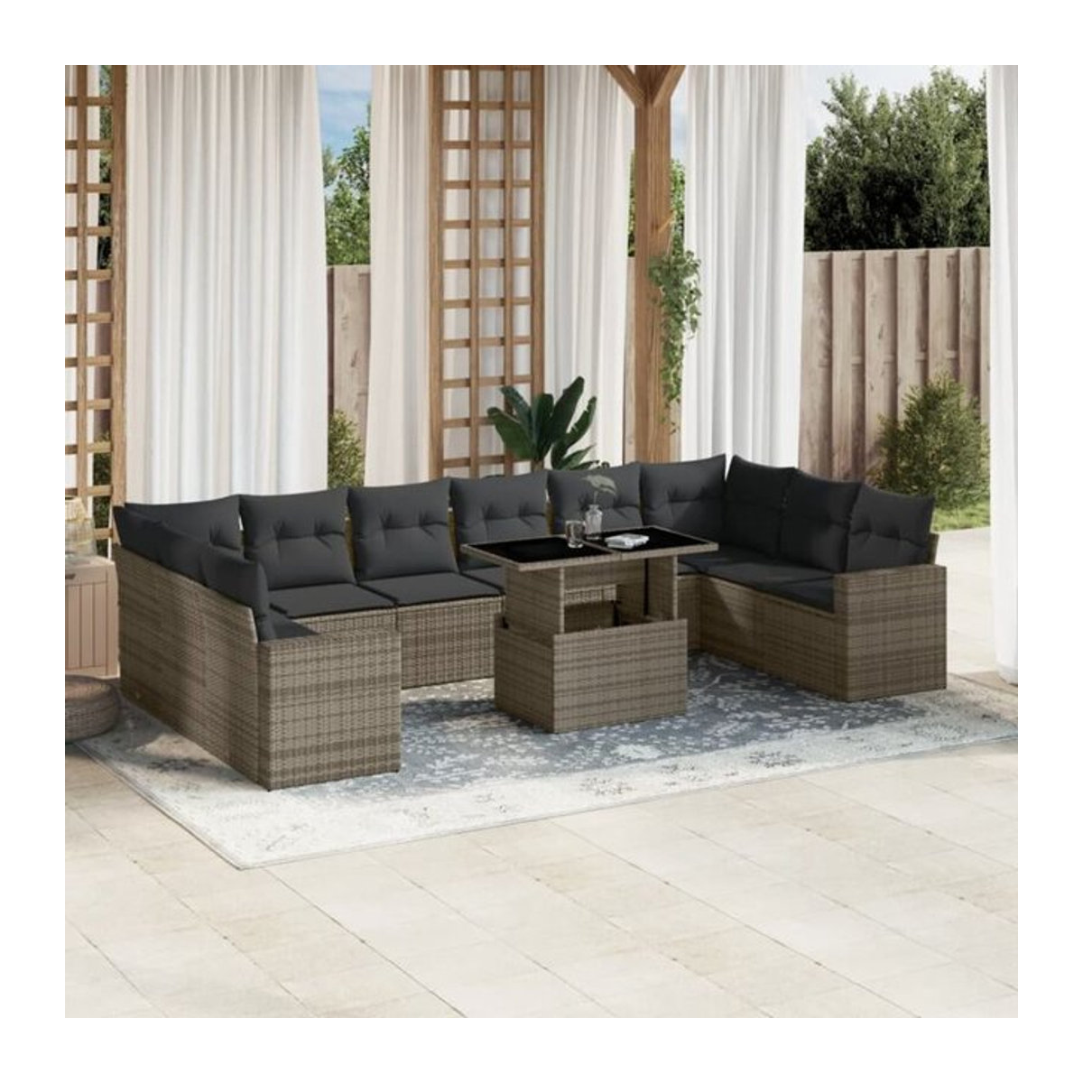 Vidaxl 11-tlg. Garten-Sofagarnitur aus Polyrattan mit Kissen in Grau - Bild 1