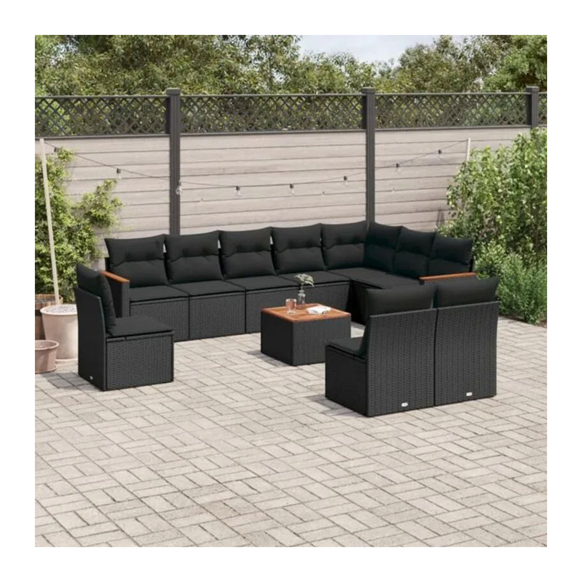 Vidaxl 11-tlg. Garten-Sofagarnitur aus Polyrattan mit Kissen in Schwarz - Bild 1