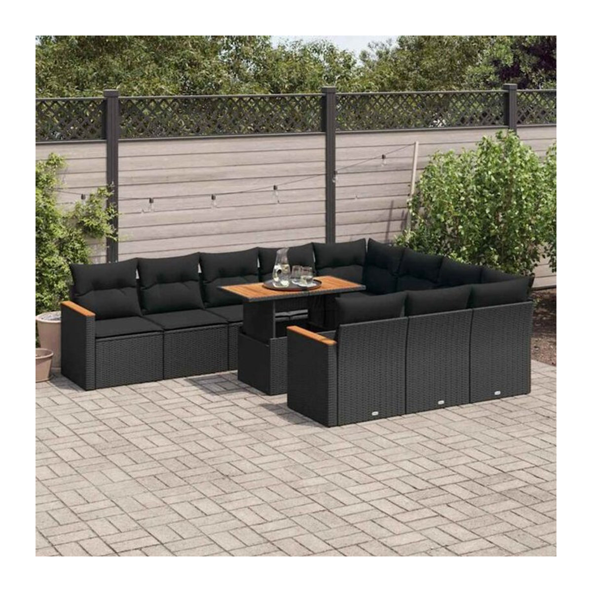 Vidaxl 11-tlg. Garten-Sofagarnitur aus Polyrattan mit Kissen in Schwarz - Bild 1