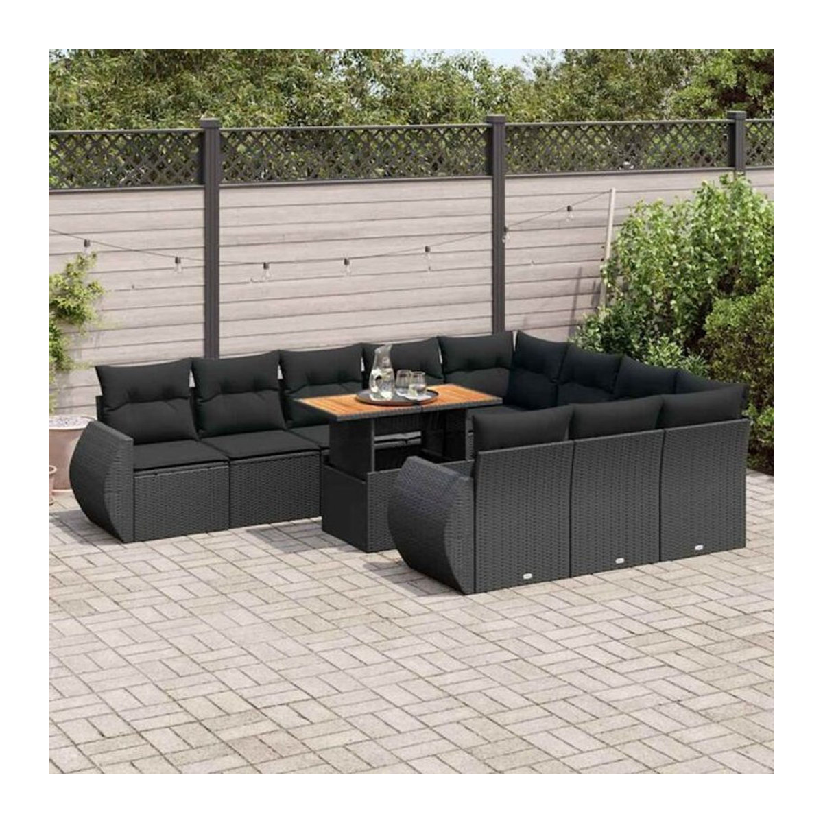 Vidaxl 11-tlg. Garten-Sofagarnitur aus Polyrattan mit Kissen in Schwarz - Bild 1