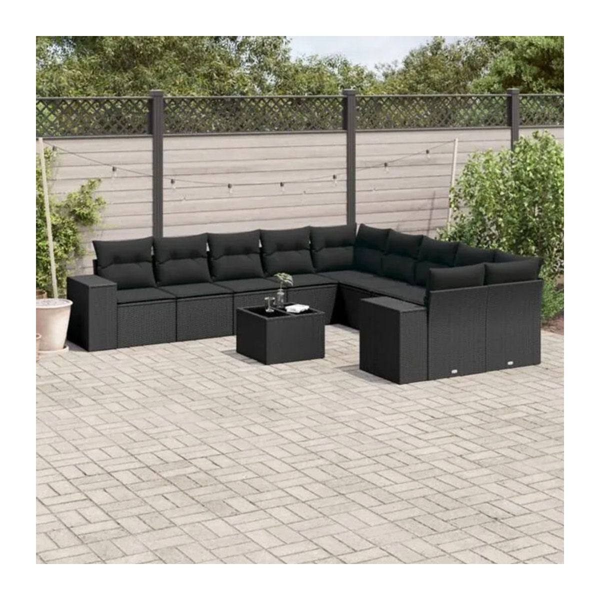 Vidaxl 11-tlg. Garten-Sofagarnitur aus Polyrattan mit Kissen in Schwarz - Bild 1