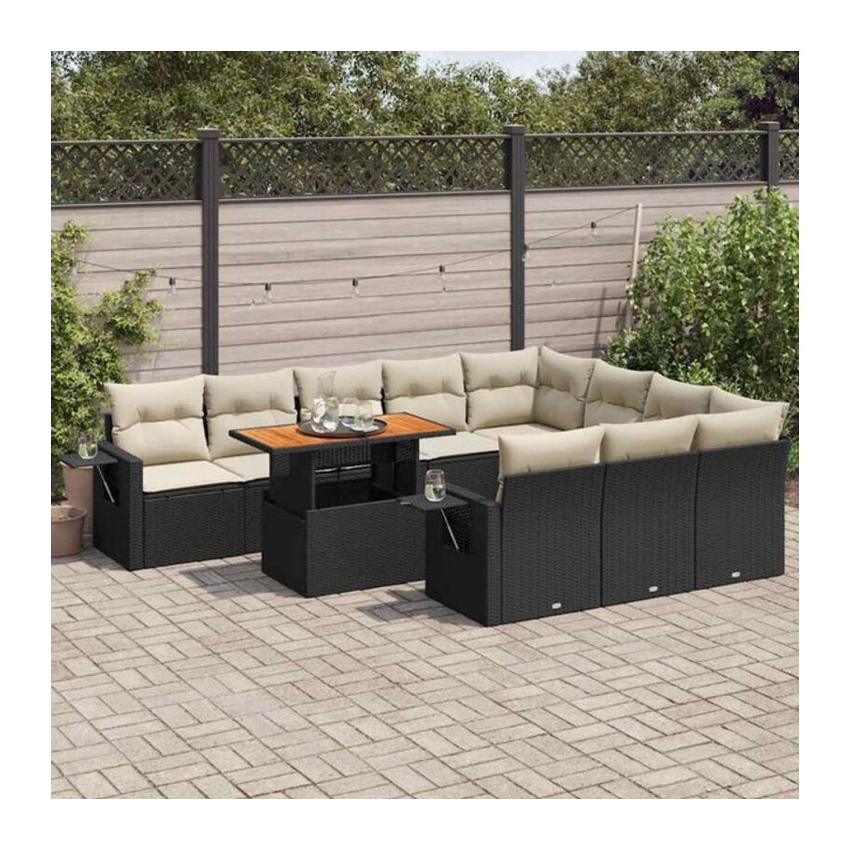 Vidaxl 11-tlg. Garten-Sofagarnitur aus Polyrattan mit Kissen in Schwarz - Bild 1