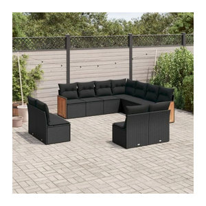 Vidaxl 11-tlg. Garten-Sofagarnitur aus Polyrattan mit Kissen in Schwarz