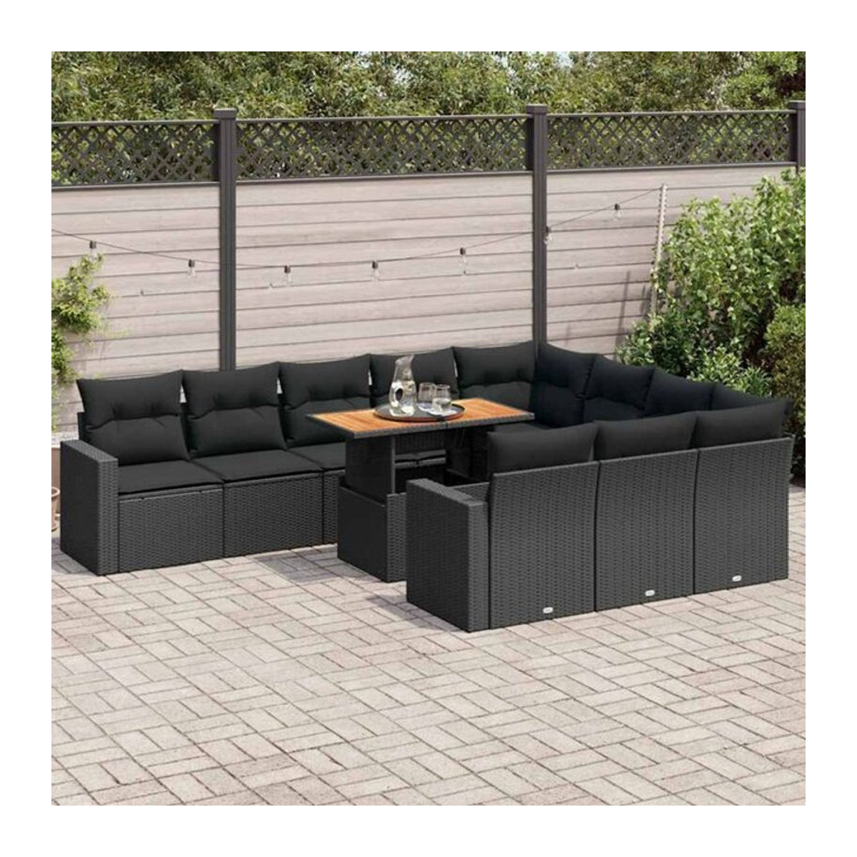 Vidaxl 11-tlg. Garten-Sofagarnitur aus Polyrattan mit Kissen in Schwarz - Bild 1