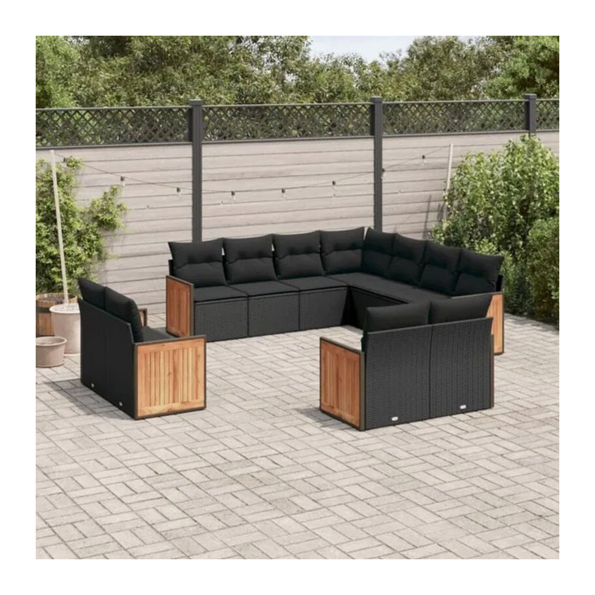 Vidaxl 11-tlg. Garten-Sofagarnitur aus Polyrattan mit Kissen in Schwarz - Bild 1