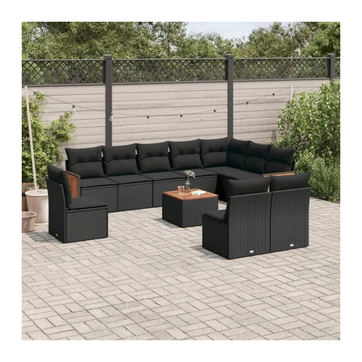 Vidaxl 11-tlg. Garten-Sofagarnitur aus Polyrattan mit Kissen in Schwarz - Bild 1