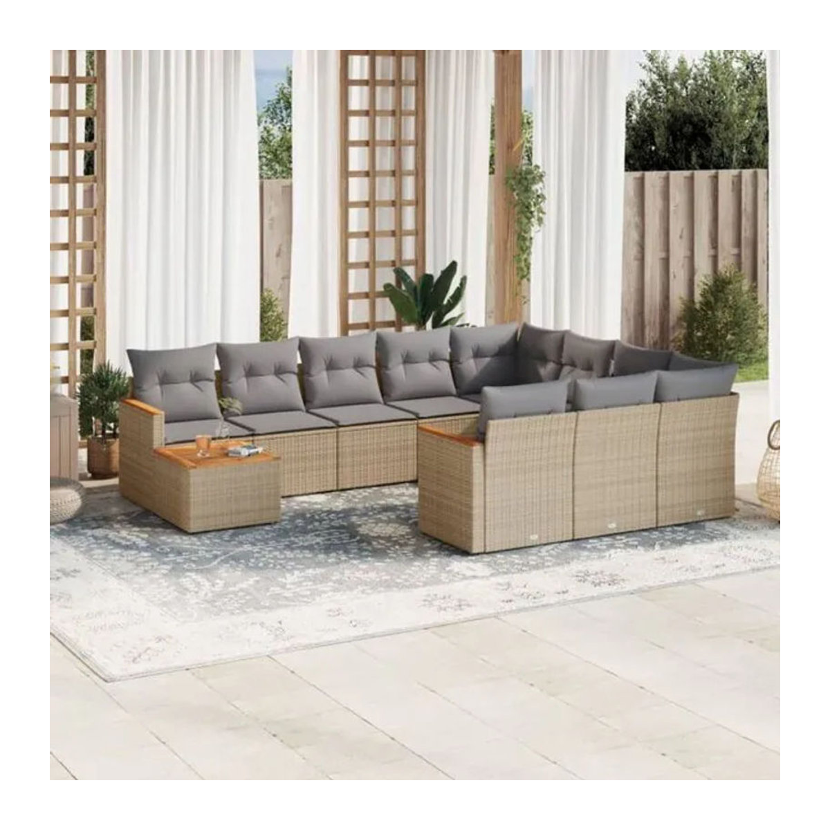 Vidaxl 11-tlg. Garten-Sofagarnitur aus Polyrattan und Akazie mit Kissen in Beige - Bild 1