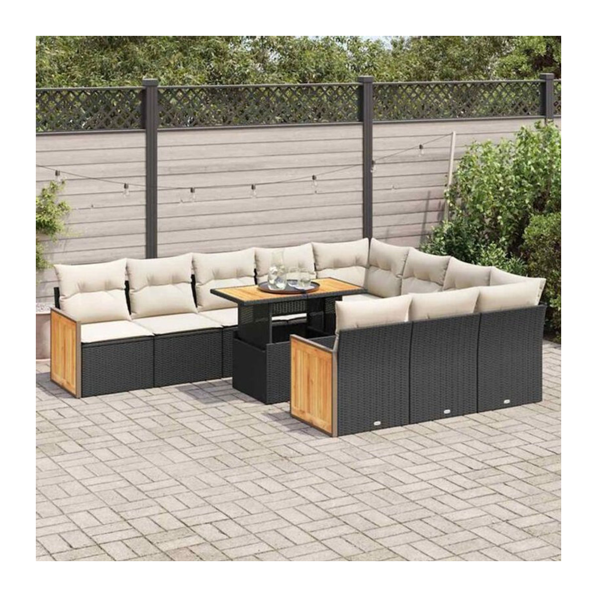 Vidaxl 11-tlg. Garten-Sofagarnitur aus Polyrattan und Akazie mit Kissen in Schwarz - Bild 1