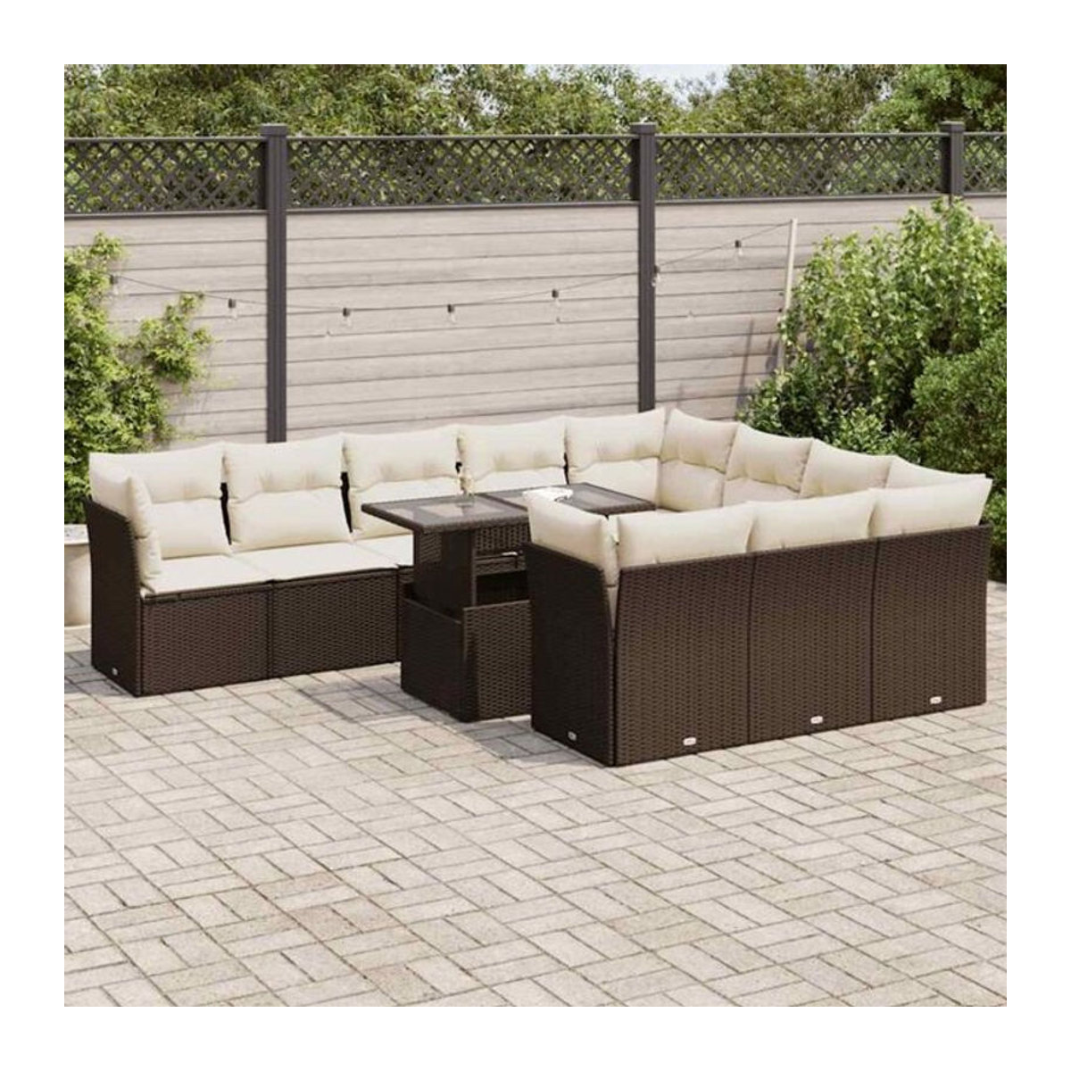 Vidaxl 11-tlg. Garten-Sofagarnitur aus Polyrattan und Stahl in Braun mit Kissen als Loungemöbel - Bild 1