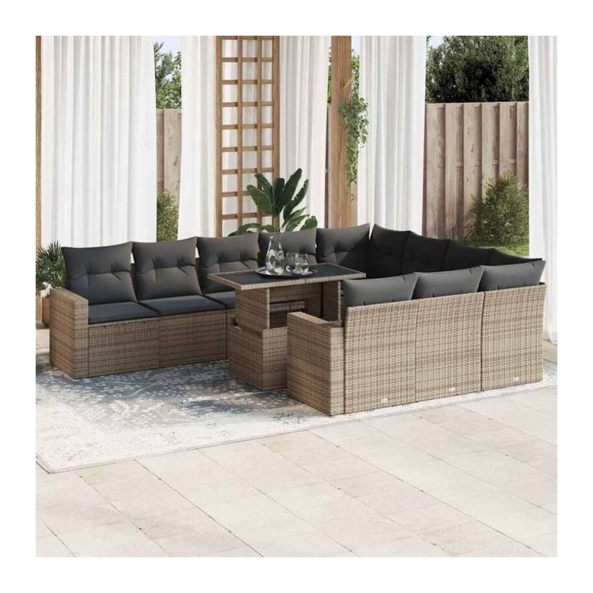 Vidaxl 11-tlg. Garten-Sofagarnitur aus Polyrattan und Stahl in Grau mit Kissen - Bild 1