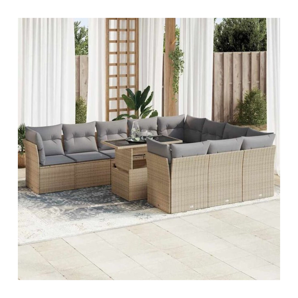 Vidaxl 11-tlg. Garten-Sofagarnitur aus Polyrattan und Stahl mit Kissen in Beige - Bild 1