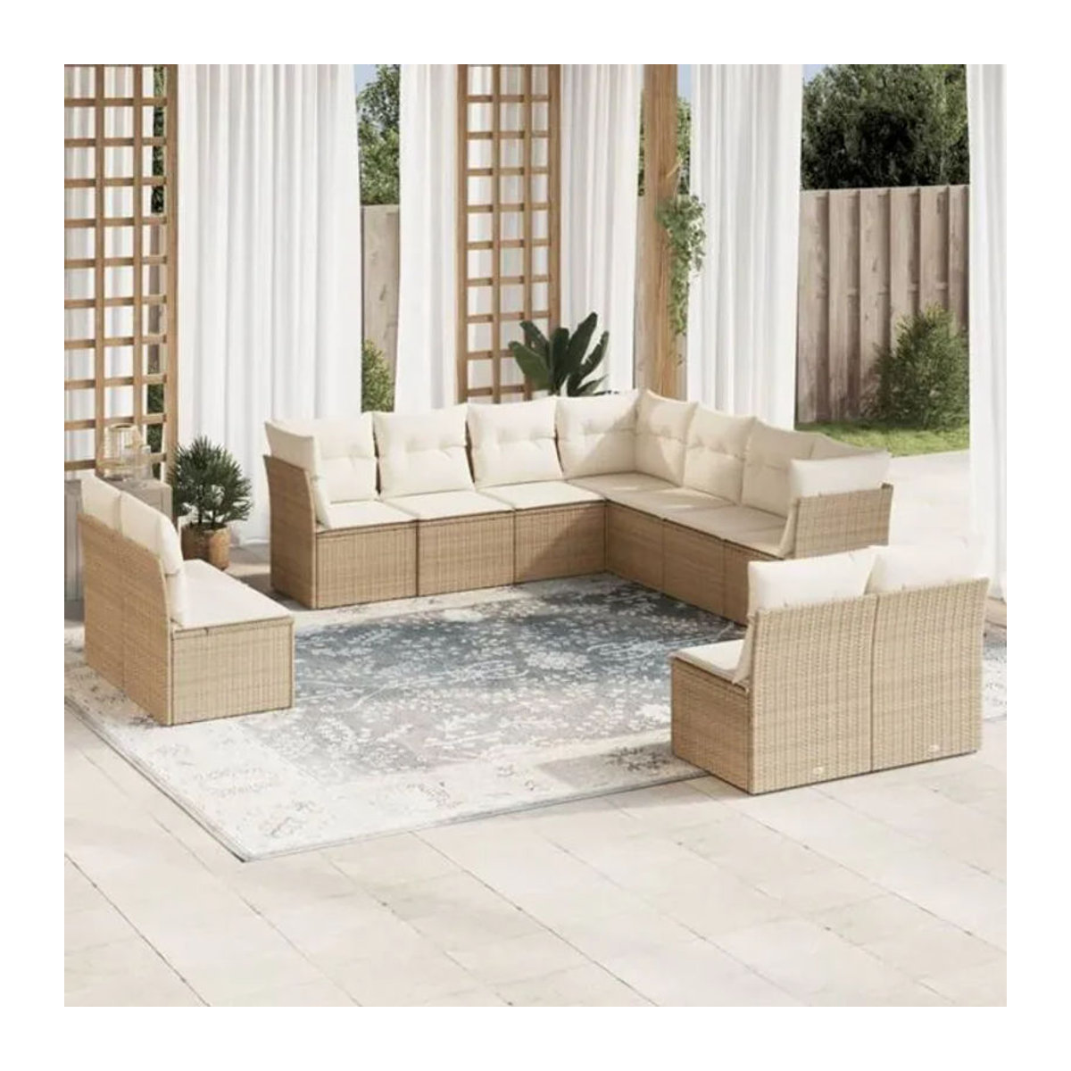 Vidaxl 11-tlg. Garten-Sofagarnitur aus Polyrattan und Stahl mit Kissen in Beige und Weiß - Bild 1