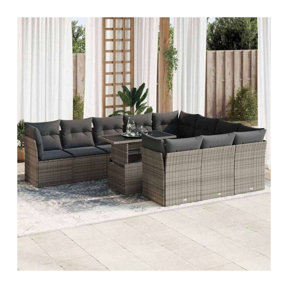 Vidaxl 11-tlg. Garten-Sofagarnitur aus Polyrattan und Stahl mit Kissen in Grau - Bild 1
