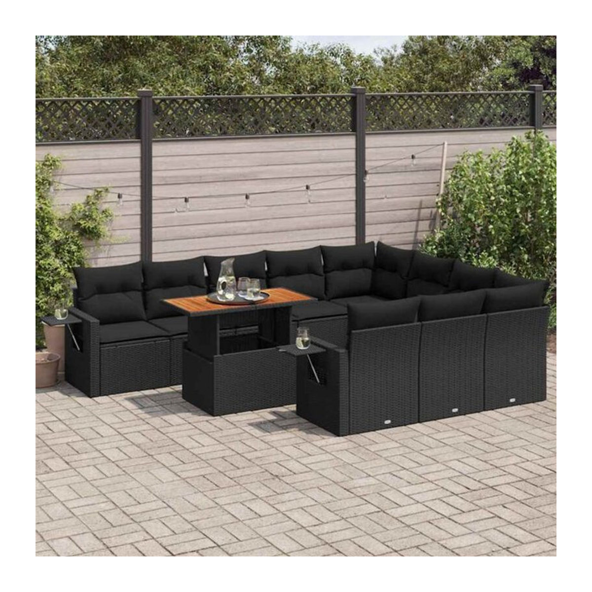 Vidaxl 11-tlg. Garten-Sofagarnitur aus Polyrattan und Stahl mit Kissen in Schwarz - Bild 1