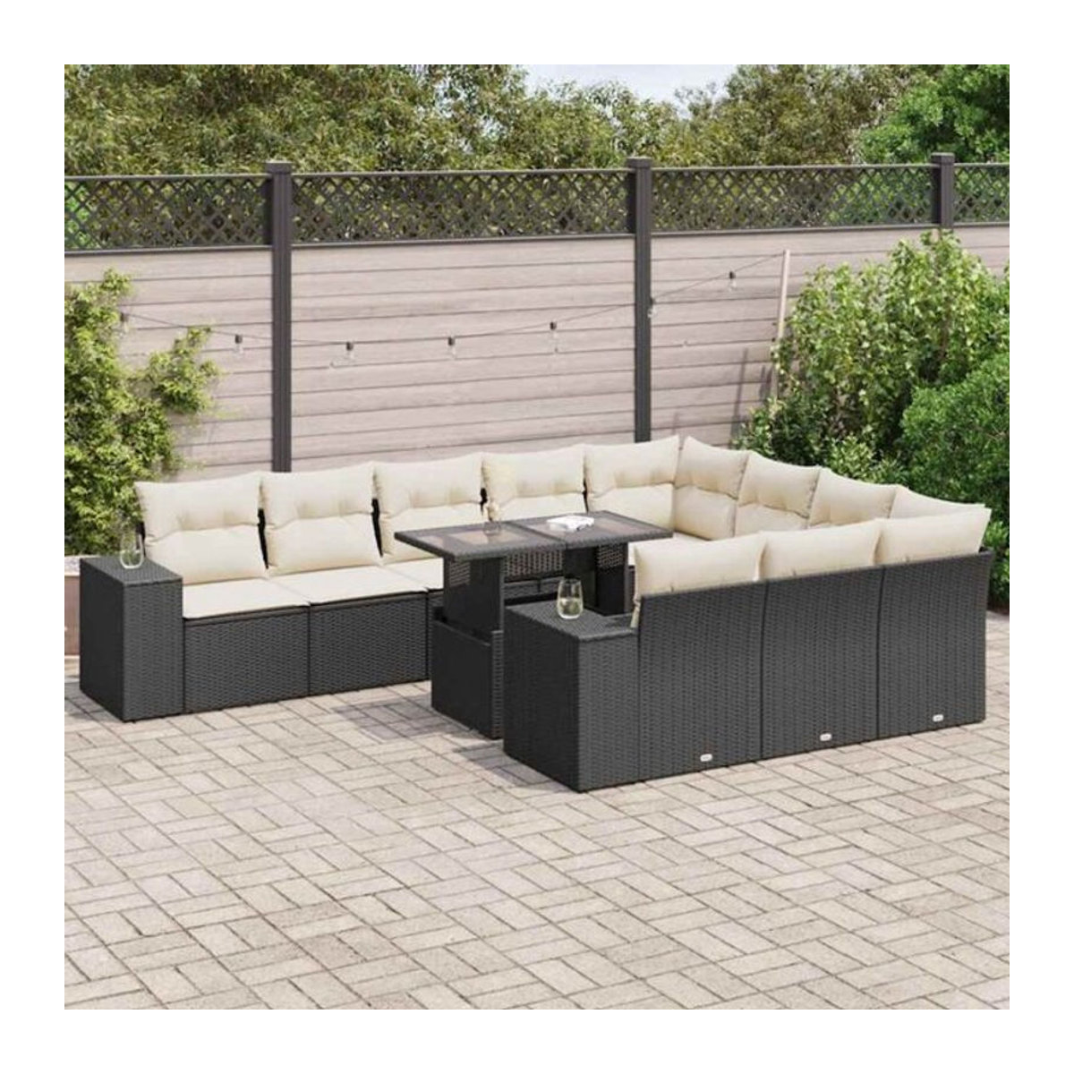 Vidaxl 11-tlg. Garten-Sofagarnitur aus Polyrattan und Stahl mit Kissen in Schwarz - Bild 1