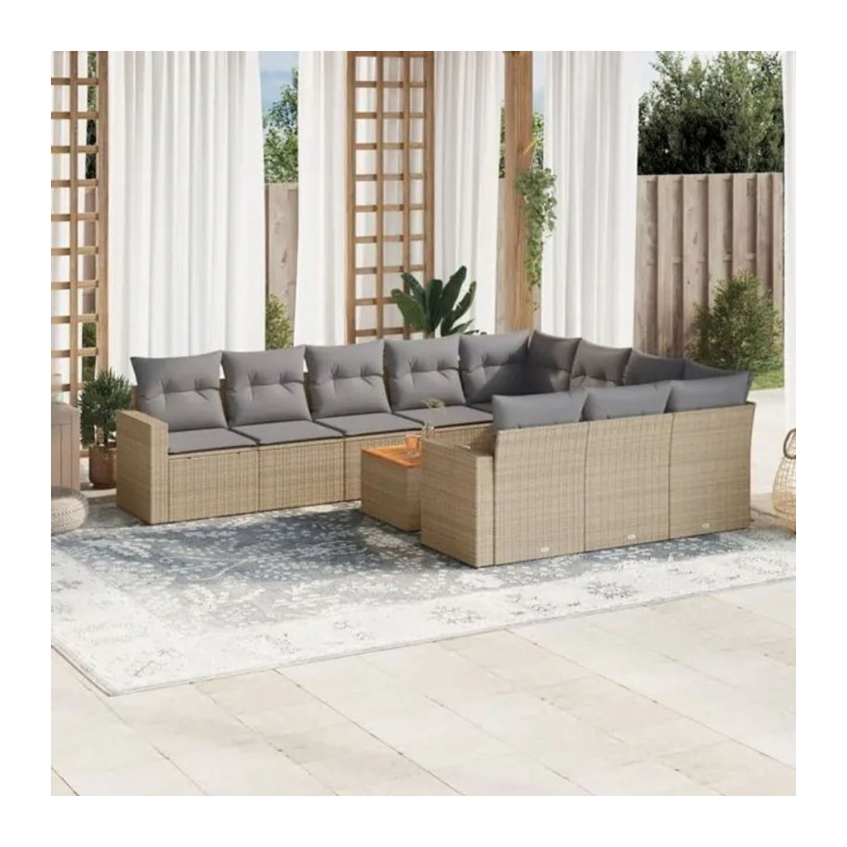 Vidaxl 11-tlg. Garten-Sofagarnitur mit Kissen aus Polyrattan in Beige - Bild 1