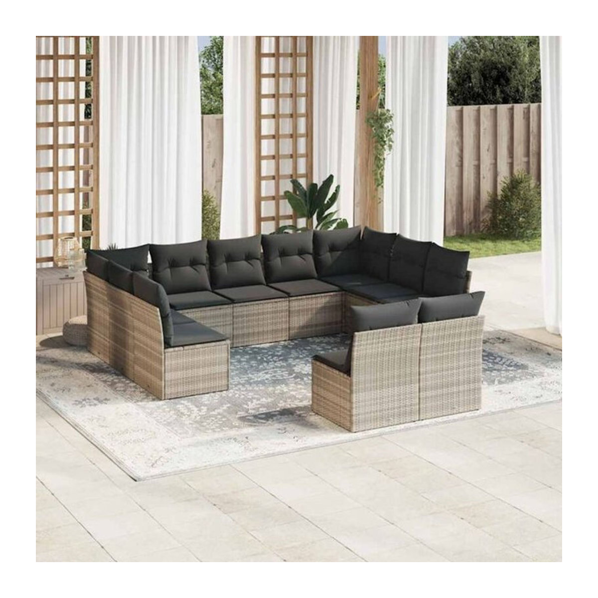 Vidaxl 11-tlg. Garten-Sofagarnitur mit Kissen aus Polyrattan in Grau - Bild 1