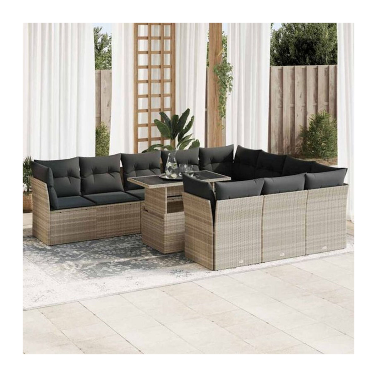 Vidaxl 11-tlg. Garten-Sofagarnitur mit Kissen aus Polyrattan in Grau - Bild 1