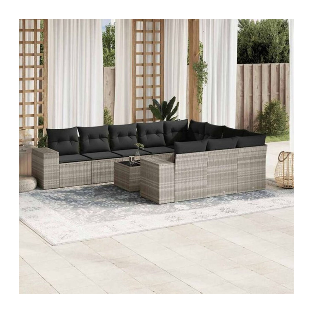 Vidaxl 11-tlg. Garten-Sofagarnitur mit Kissen aus Polyrattan in Grau - Bild 1