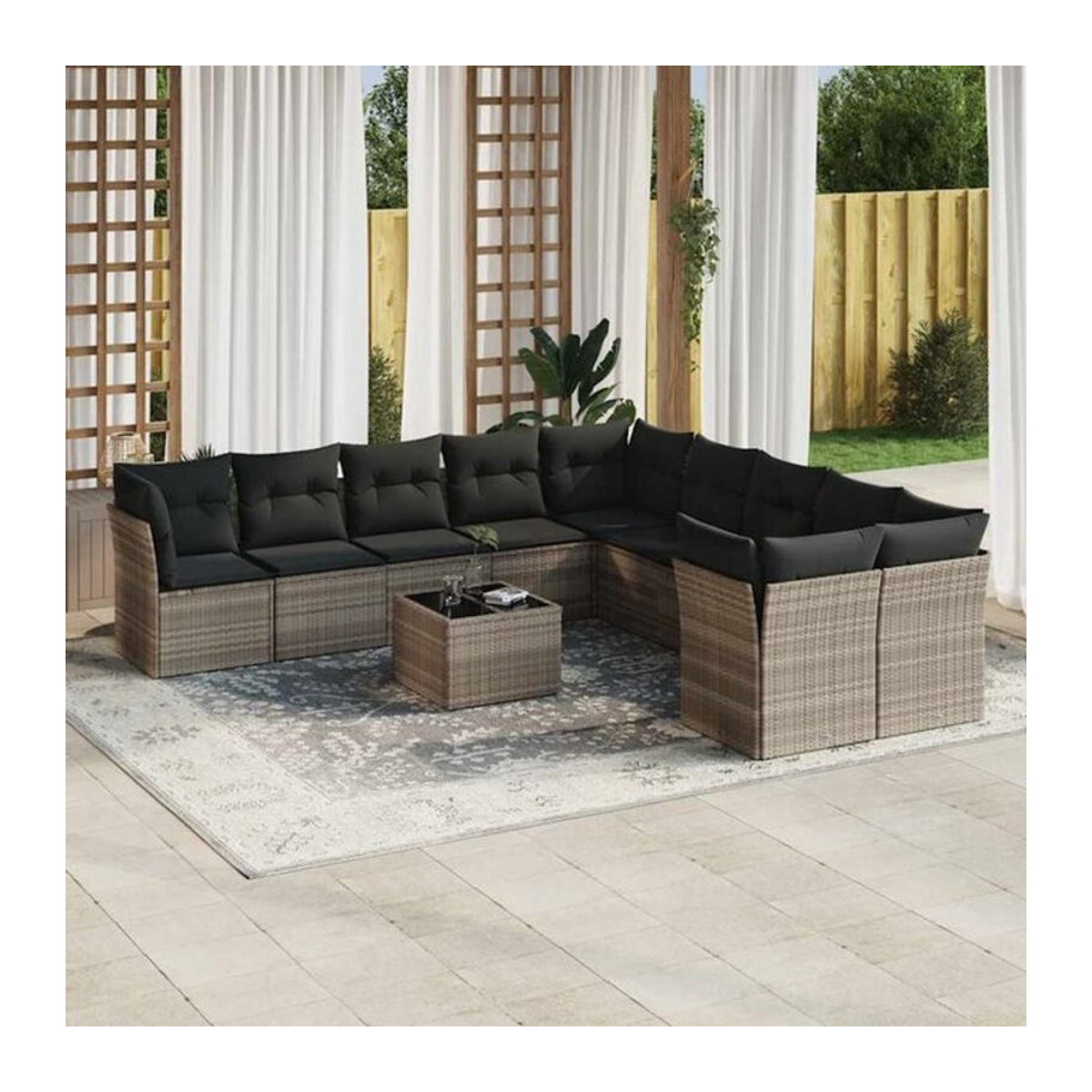Vidaxl 11-tlg. Garten-Sofagarnitur mit Kissen aus Polyrattan in Grau - Bild 1
