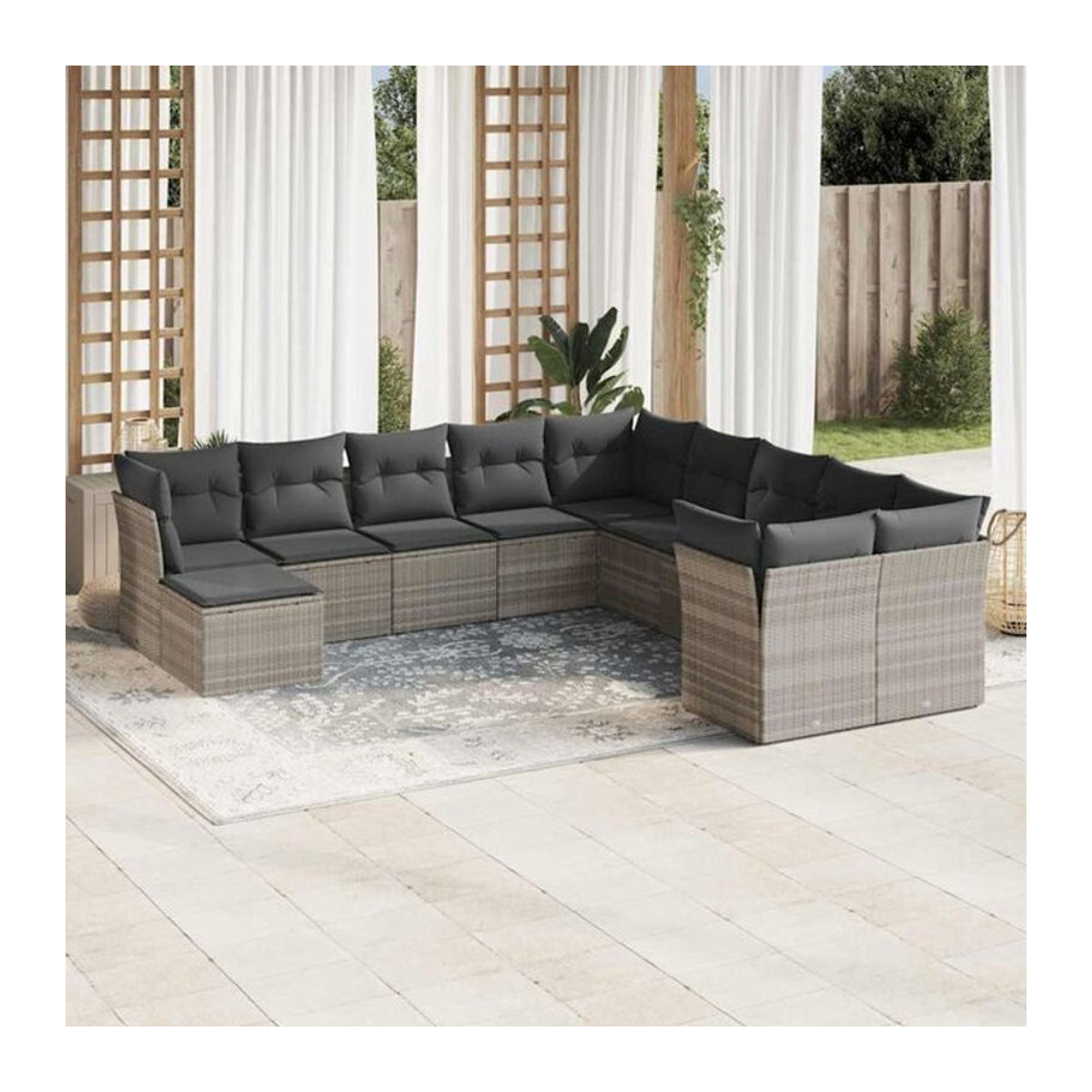 Vidaxl 11-tlg. Garten-Sofagarnitur mit Kissen aus Polyrattan in Grau - Bild 1