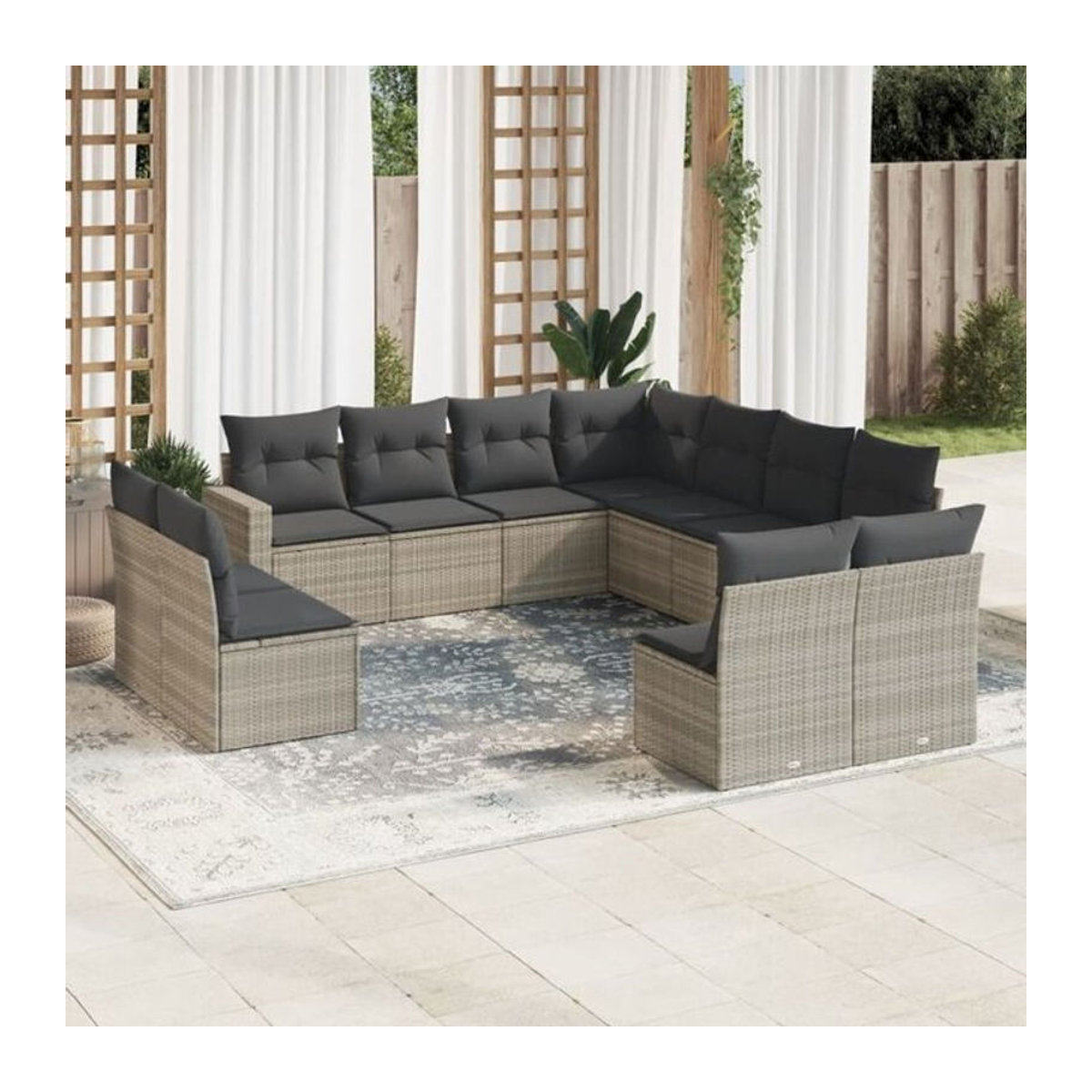 Vidaxl 11-tlg. Garten-Sofagarnitur mit Kissen aus Polyrattan in Grau - Bild 1