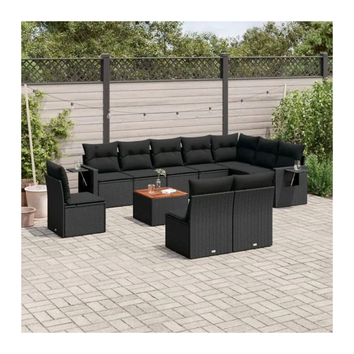 Vidaxl 11-tlg. Garten-Sofagarnitur mit Kissen aus Polyrattan und Akazie in Schwarz - Bild 1
