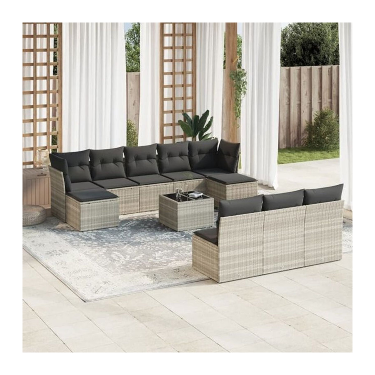 Vidaxl 11-tlg. Gartenmöbel-Set aus Polyrattan mit Kissen in Grau - Bild 1