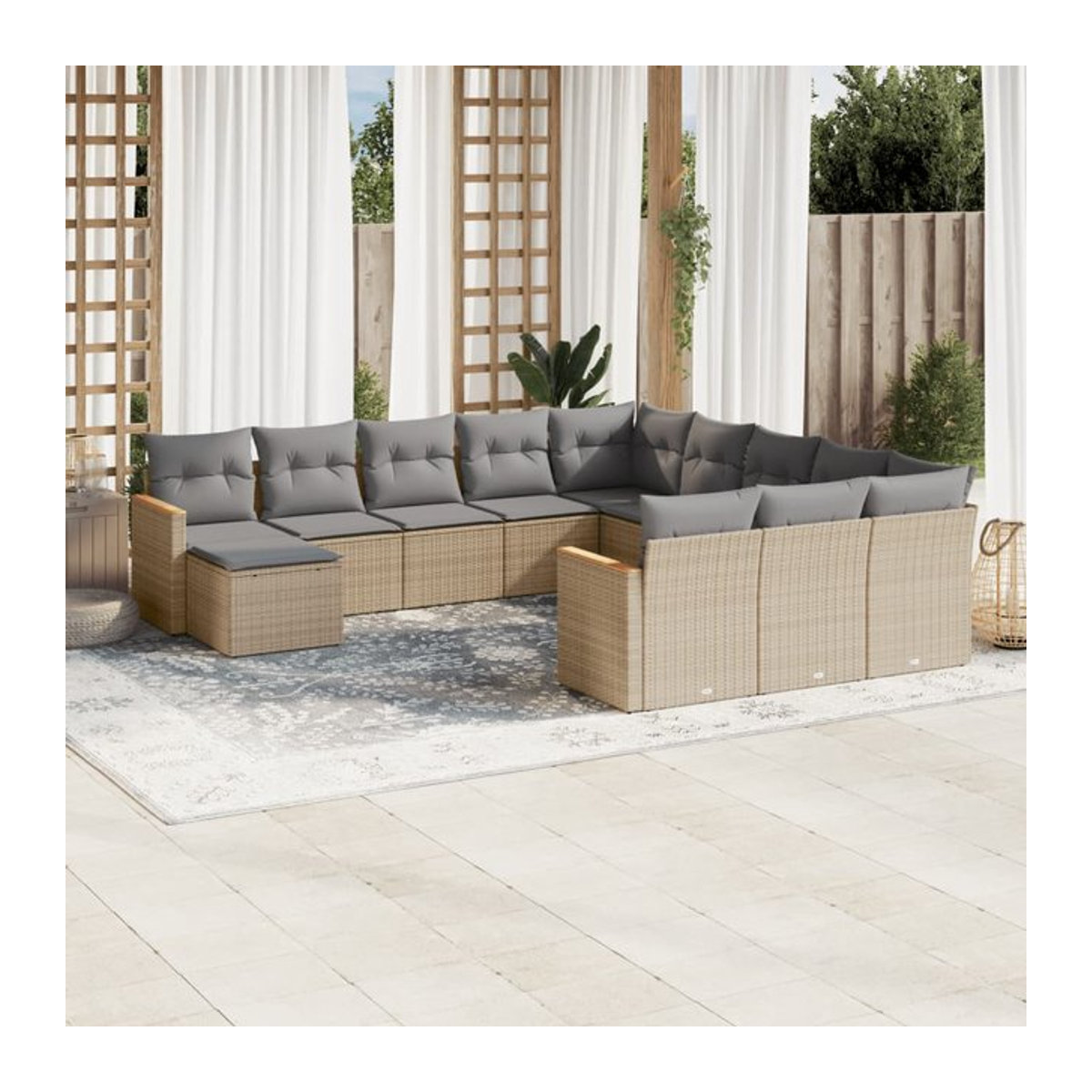 Vidaxl 12-teiliges Gartenmöbel-Set aus Polyrattan mit Kissen, Beige - Bild 1