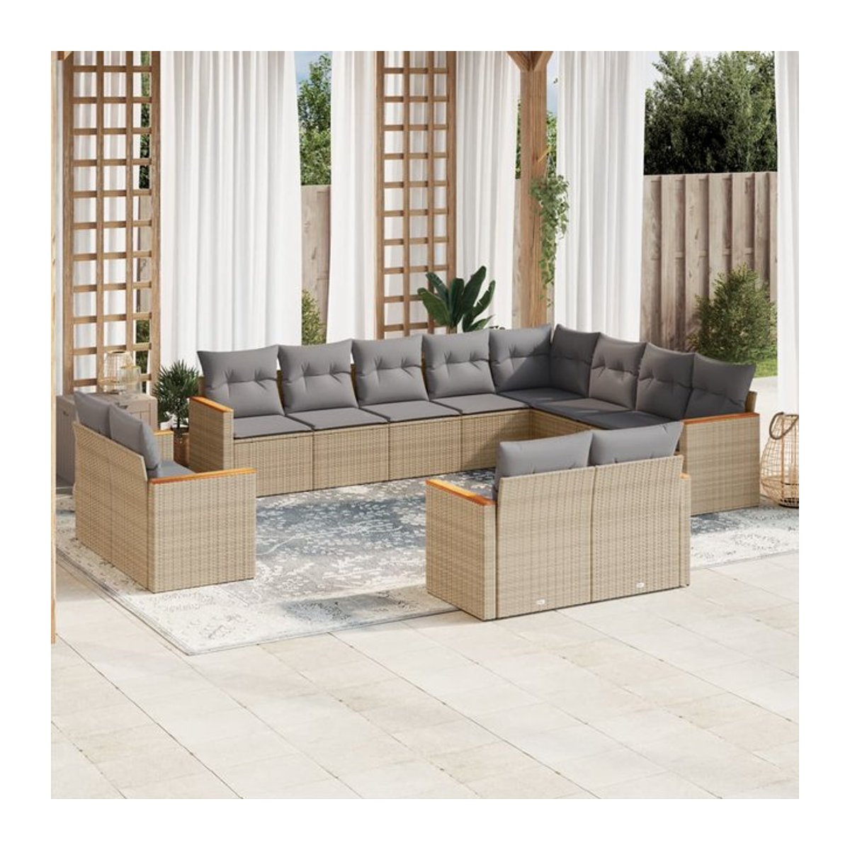 Vidaxl 12-teiliges Gartenmöbel-Set aus Polyrattan mit Kissen in Beige - Bild 1
