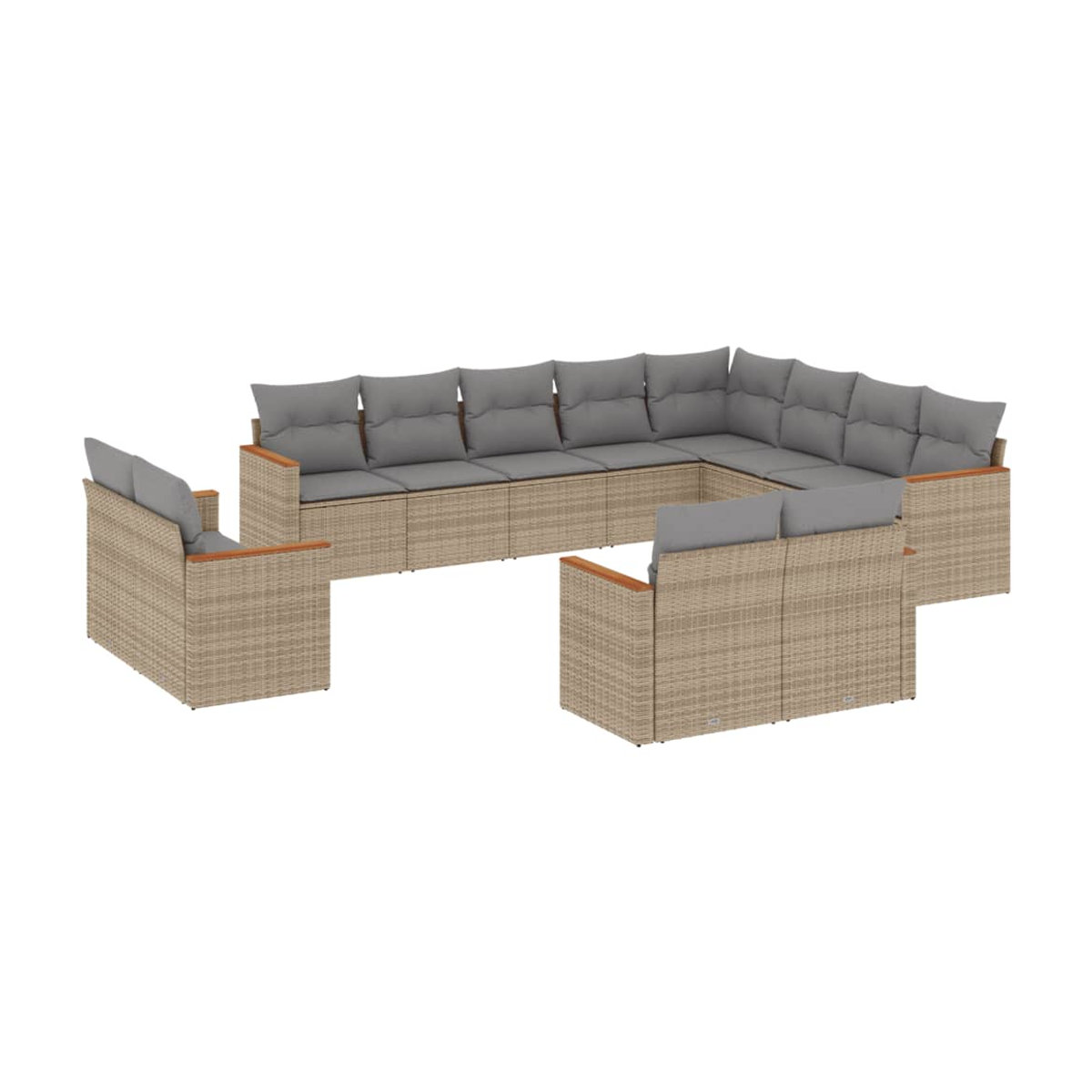 Vidaxl 12-teiliges Gartenmöbel-Set aus Polyrattan mit Kissen in Beige - Bild 2