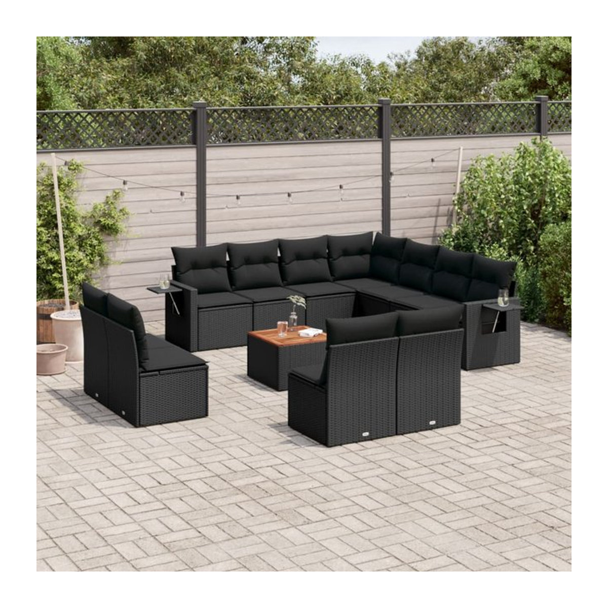 Vidaxl 12-teiliges Gartenmöbel-Set aus Polyrattan und Akazie mit Kissen in Schwarz - Bild 1
