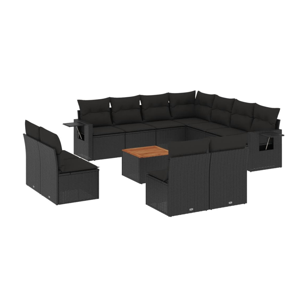 Vidaxl 12-teiliges Gartenmöbel-Set aus Polyrattan und Akazie mit Kissen in Schwarz - Bild 2