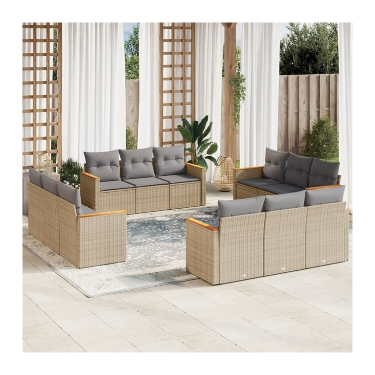 Vidaxl 12-teiliges Gartenmöbel-Set aus Rattan und Metall mit Kissen in Beige - Bild 1