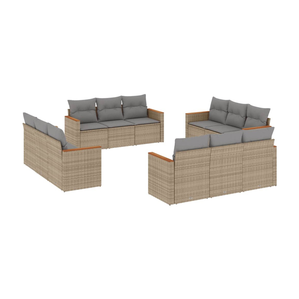Vidaxl 12-teiliges Gartenmöbel-Set aus Rattan und Metall mit Kissen in Beige - Bild 2