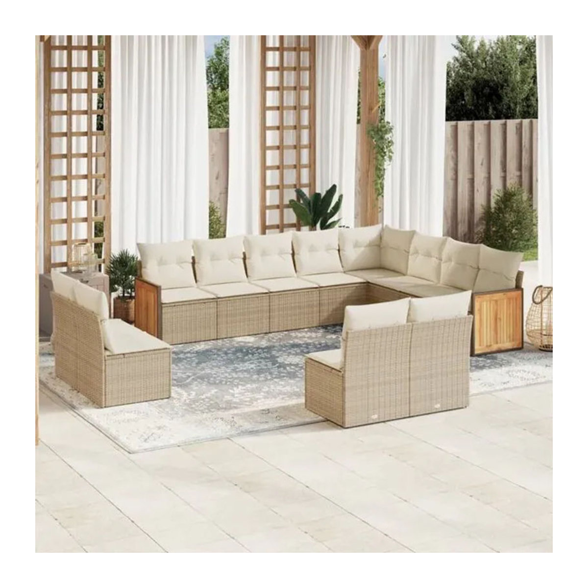 Vidaxl 12-tlg. Garten-Sofagarnitur aus Polyrattan mit Kissen in Beige - Bild 1