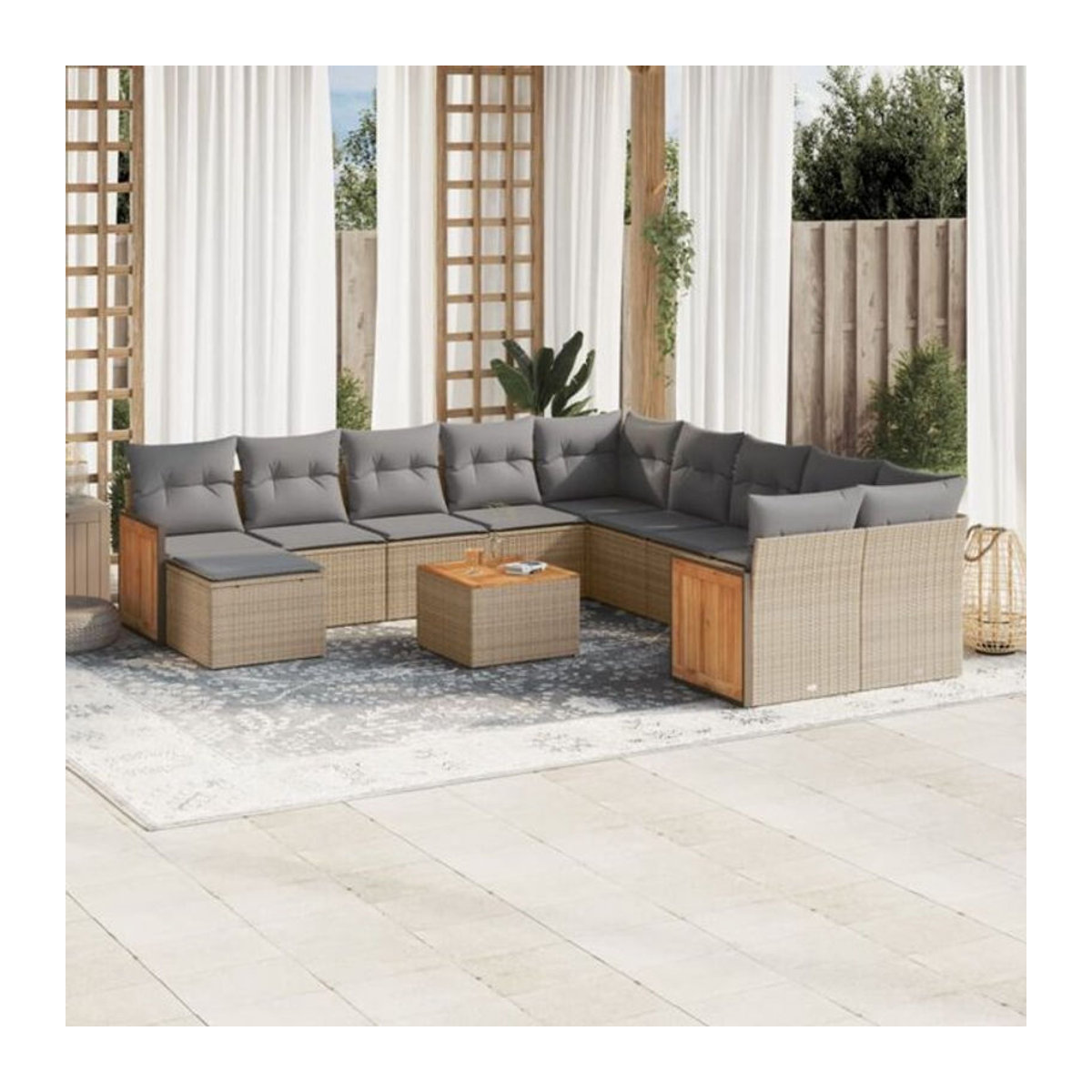 Vidaxl 12-tlg. Garten-Sofagarnitur aus Polyrattan mit Kissen in Beige - Bild 1