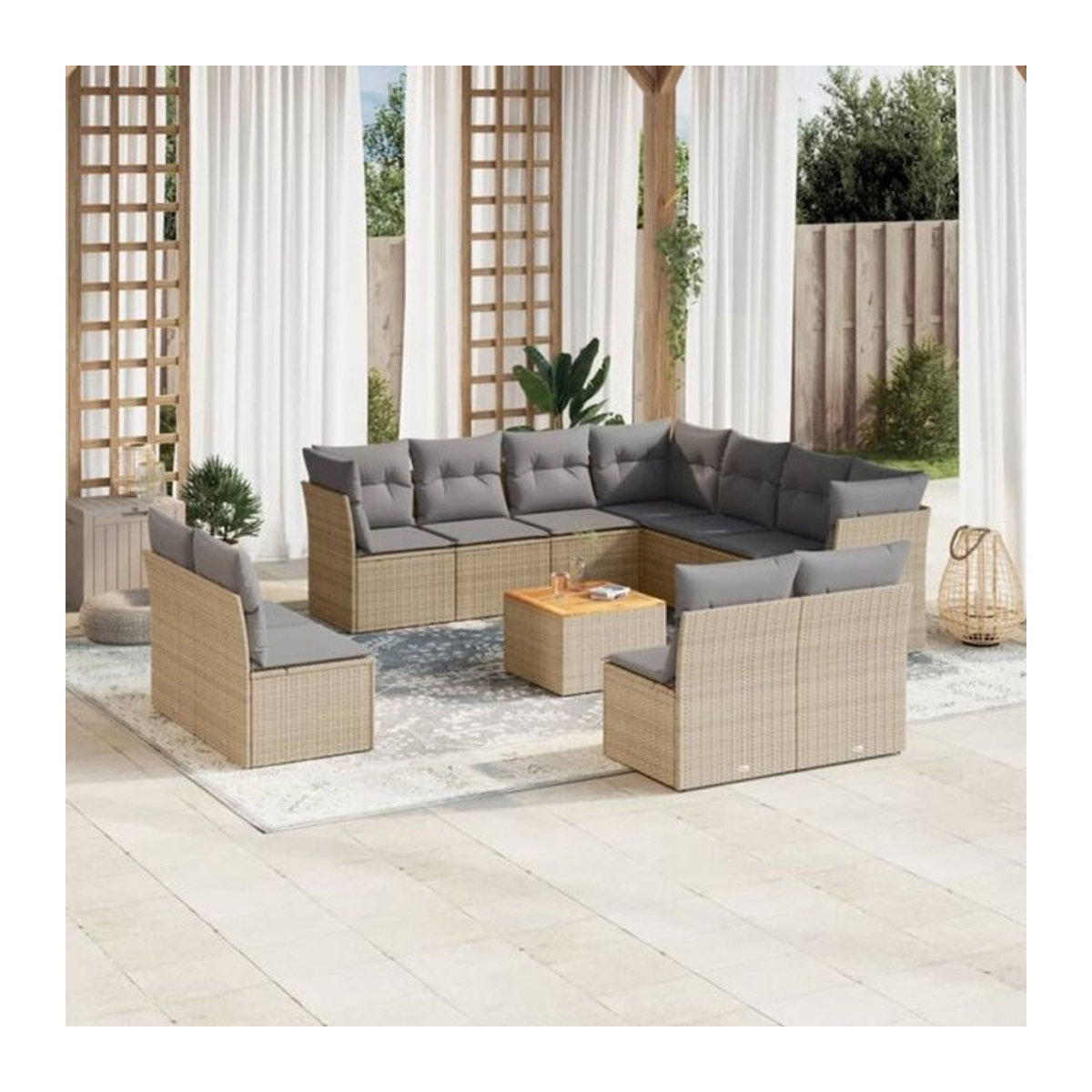 Vidaxl 12-tlg. Garten-Sofagarnitur aus Polyrattan mit Kissen in Beige und Grau - Bild 1
