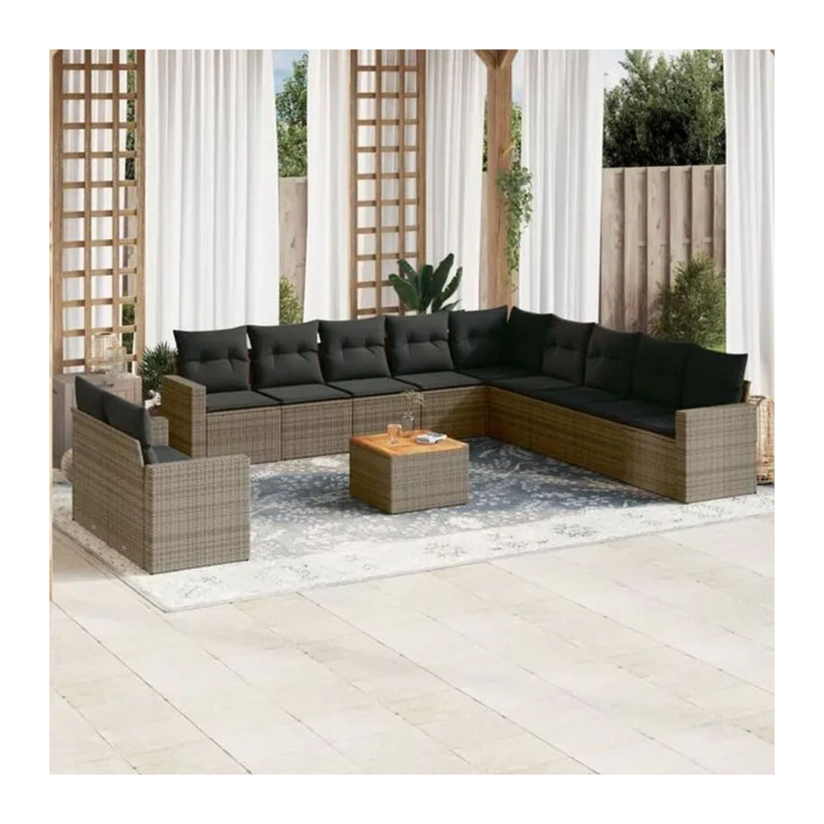 Vidaxl 12-tlg. Garten-Sofagarnitur aus Polyrattan mit Kissen in Grau - Bild 1