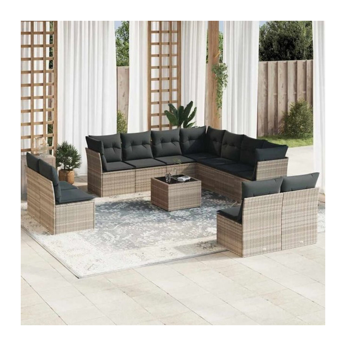 Vidaxl 12-tlg. Garten-Sofagarnitur aus Polyrattan mit Kissen in Grau - Bild 1